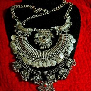 Chunky Bohemian Silver Statement Necklace